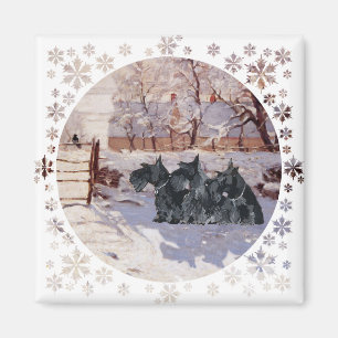 Scottish Terriers Winter Magpie Magnet