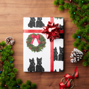 Scottish Terriers with Christmas Wreath  Wrapping Paper