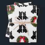 Scottish Terriers with Christmas Wreath Wrapping Paper Sheet<br><div class="desc">My painting of two Scottish Terriers with a traditional and colourful Christmas Wreath makes this wrapping paper very special and an additional treat when you wrap a gift for that Scottie loving friend of yours! All of our designs are available on many products, scroll down to "Transfer This Design" and...</div>
