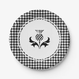 Scottish Thistle and Houndstooth Paper Plate