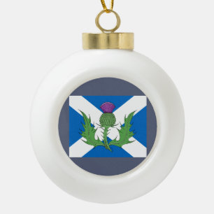 Scottish Thistle and Saltire Ceramic Ball Christmas Ornament