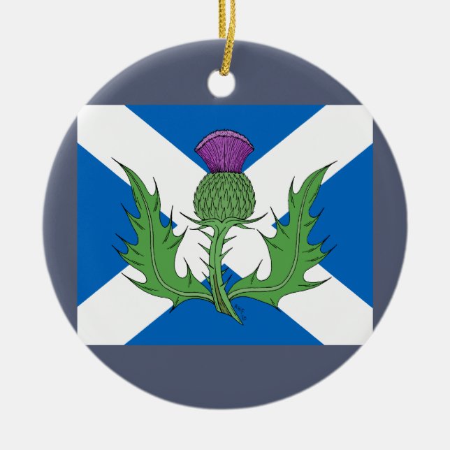 Scottish Thistle and Saltire Ceramic Tree Decoration (Front)