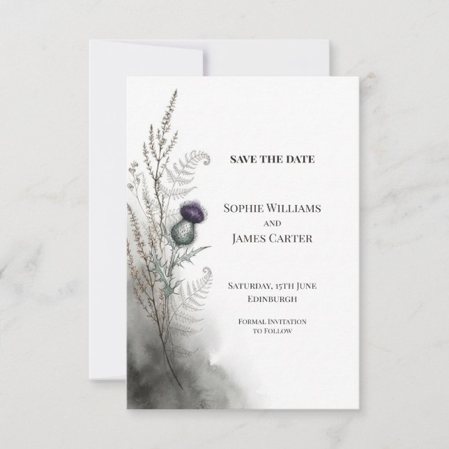 Scottish Thistle Botanical Save the Date (Front)