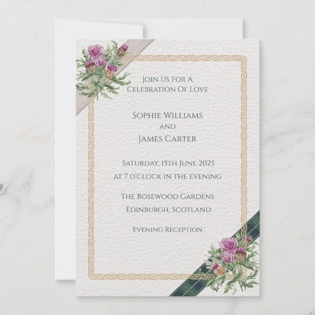Scottish Thistle Celtic Tartan Evening Invitation (Front)