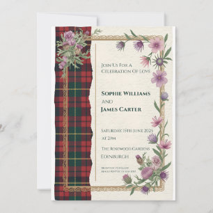 Scottish Thistle Celtic Tartan Wedding Invitation 