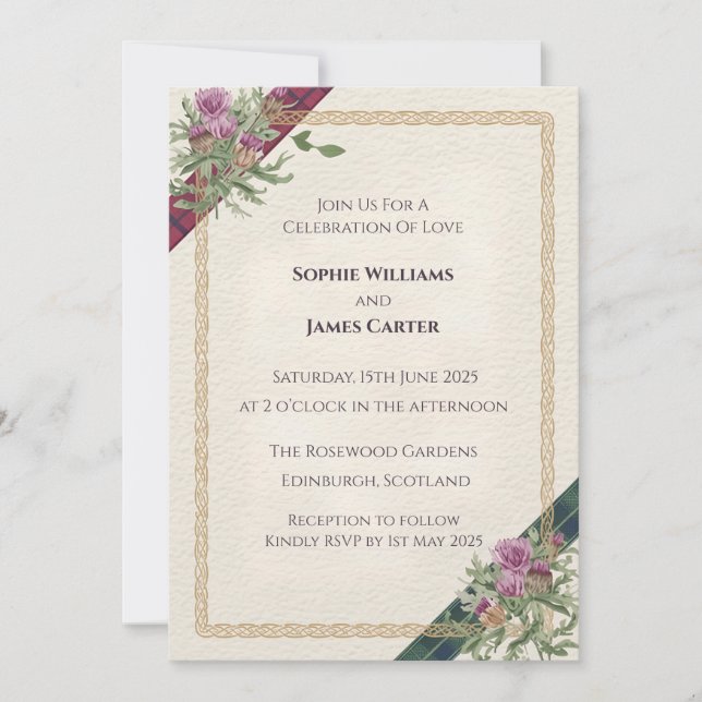 Scottish Thistle Celtic Tartan Wedding Invitation (Front)