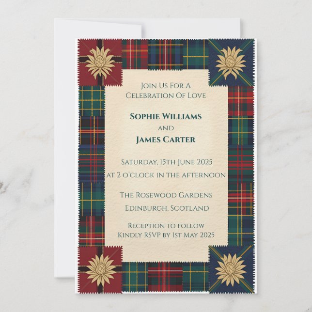 Scottish Thistle Celtic Tartan Wedding Invitation (Front)