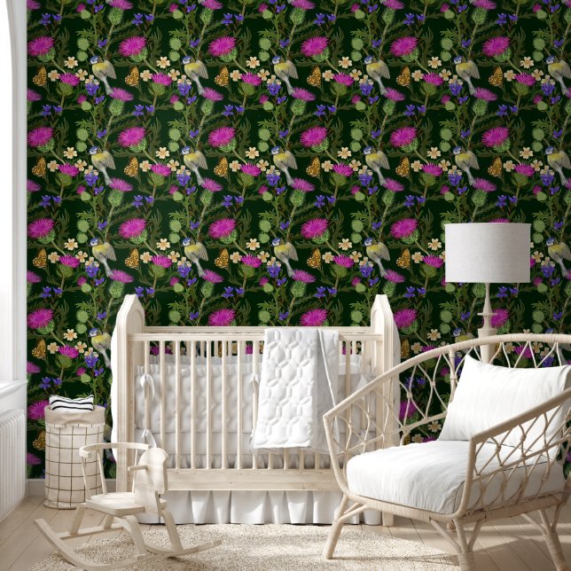 Scottish Thistle Cottagecore Pattern Wallpaper (Kids)