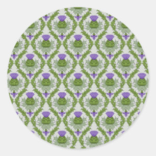 Scottish Thistle Damask Classic Round Sticker