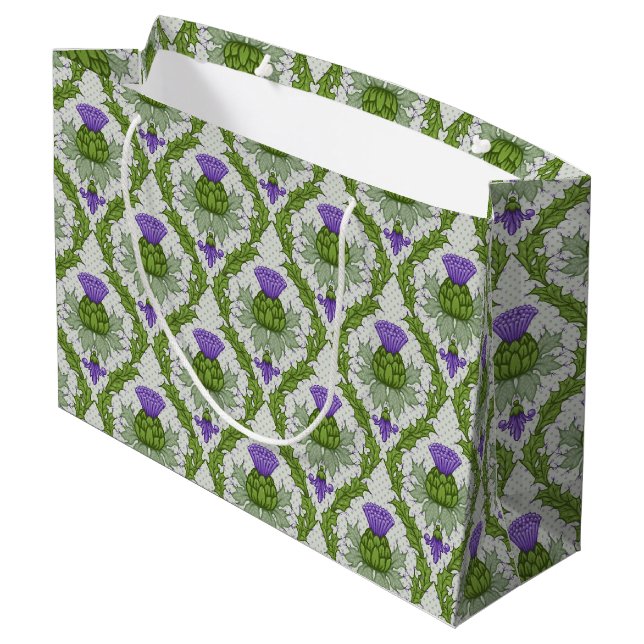 Scottish Thistle Damask Large Gift Bag (Back Angled)