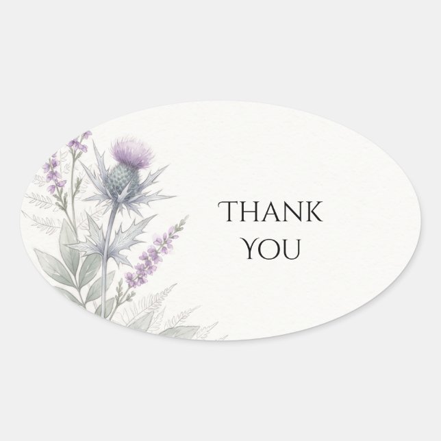 Scottish Thistle Fern Thank You Sticker (Front)