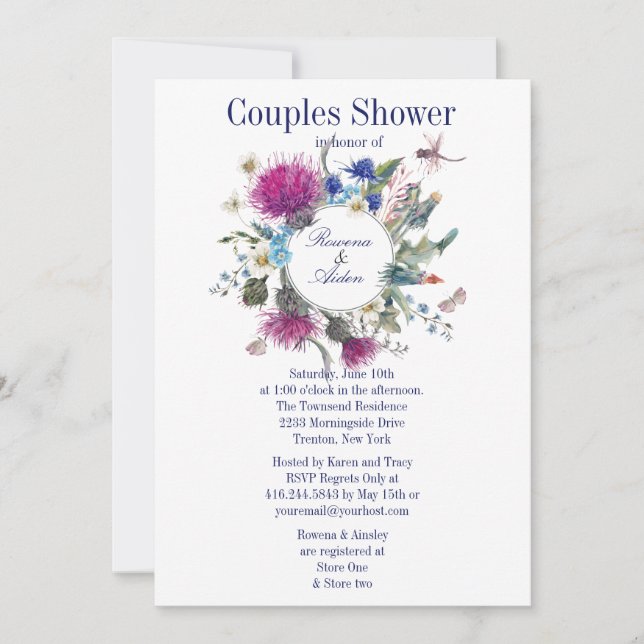 Scottish Thistle Floral Couples Wedding Shower 3 Invitation (Front)