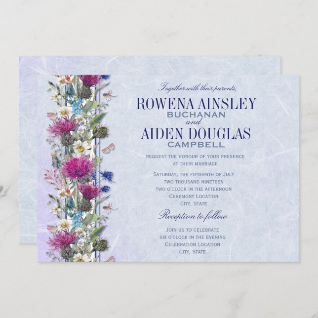 Scottish Thistle Floral Wedding Invitation (Front/Back)
