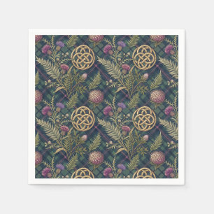 Scottish Thistle & Gold Celtic Knot Design Pattern Napkin