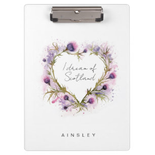 Scottish Thistle Heart Watercolor Clipboard