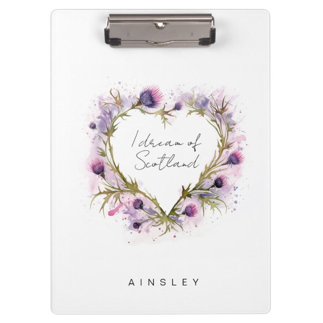 Scottish Thistle Heart Watercolor Clipboard (Front)