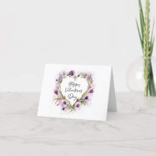 Scottish Thistle Heart Watercolor Valentine's Card