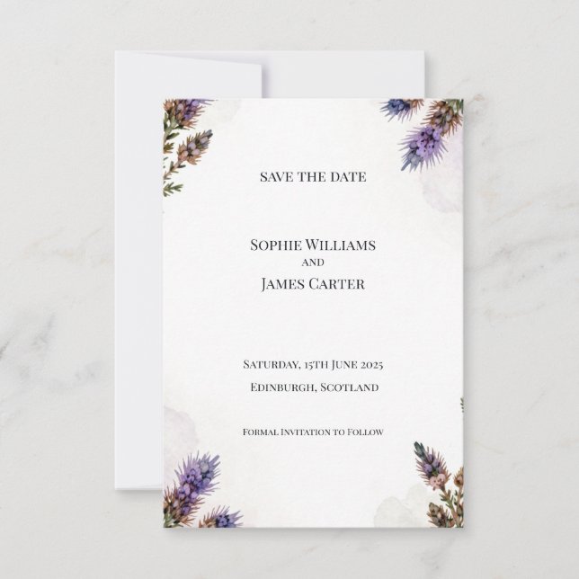 Scottish Thistle Heather Border Save the Date (Front)