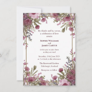 Scottish Thistle Heather Watercolour Wedding Invit Invitation