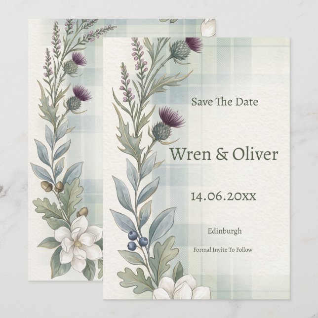 Scottish Thistle Heather Wildflower Save the Date  (Front/Back)