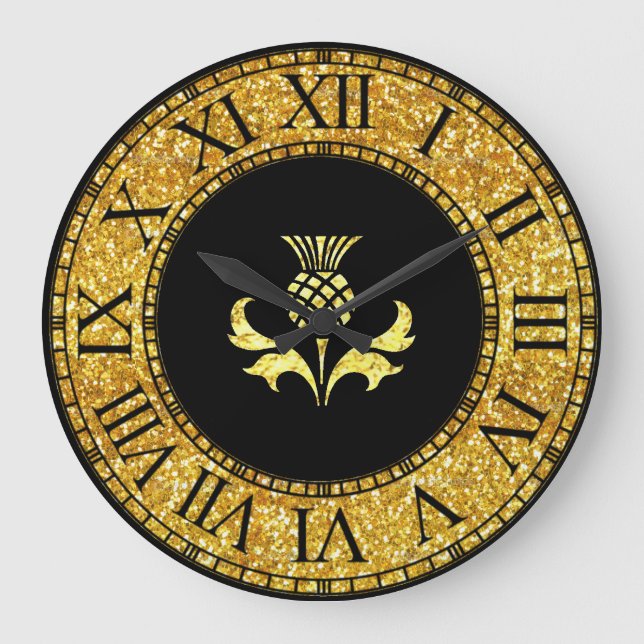 Scottish Thistle in Gold Large Clock (Front)