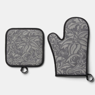 Scottish Thistle Knot William Morris Style Oven Mitt & Pot Holder Set