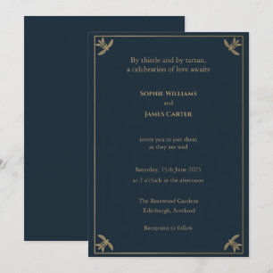 Scottish Thistle Navy Gold Wedding Invitation