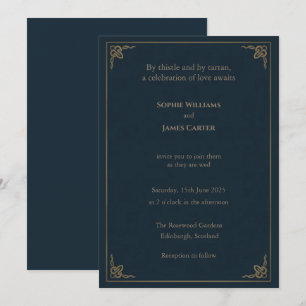 Scottish Thistle Navy Gold Wedding Invitation