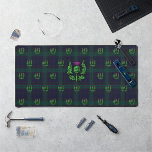 Scottish Thistle on Dark Tartan Custom Monogram Desk Mat
