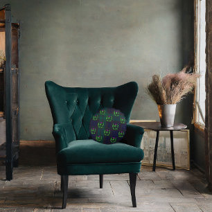 Scottish Thistle on Dark Tartan Custom Monogram Round Cushion