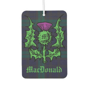 Scottish Thistle on Dark Tartan Custom Name Car Air Freshener