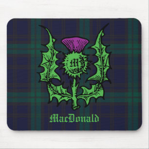 Scottish Thistle on Dark Tartan Custom Name Mouse Pad
