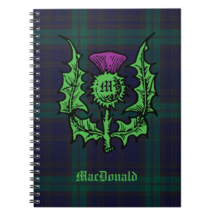 Scottish Thistle on Dark Tartan Custom Name Notebook