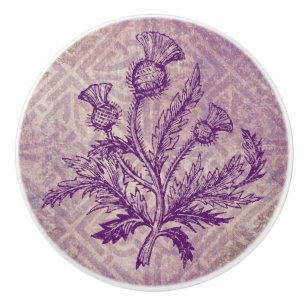 Scottish Thistle Purple Celtic Knot Ceramic Knob