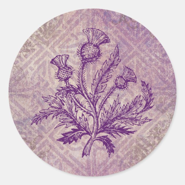 Scottish Thistle Purple Celtic Knot Classic Round Sticker (Front)