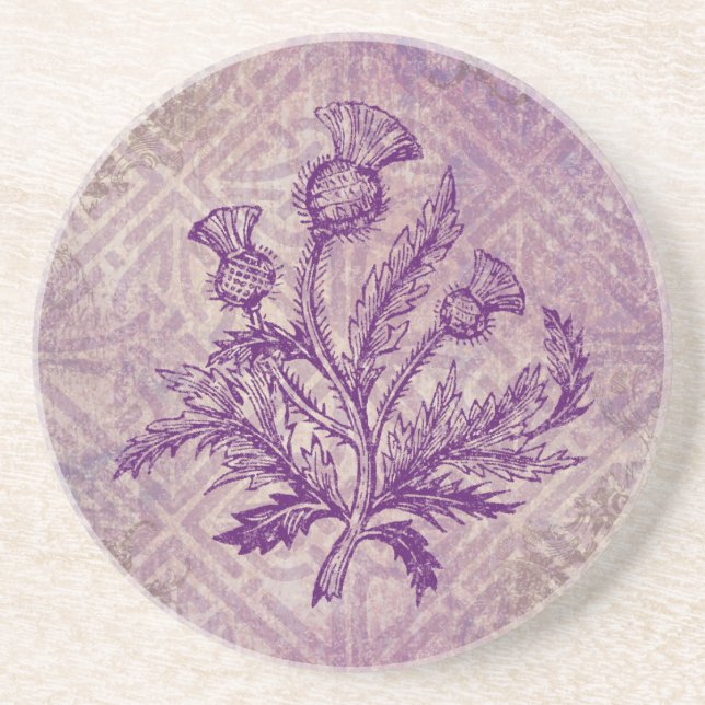 Scottish Thistle Purple Celtic Knot Coaster (Front)