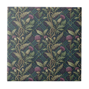 Scottish Thistle & Tartan Heritage Floral Pattern Ceramic Tile