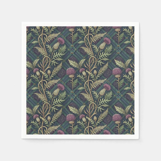 Scottish Thistle & Tartan Heritage Floral Pattern Napkin (Front)