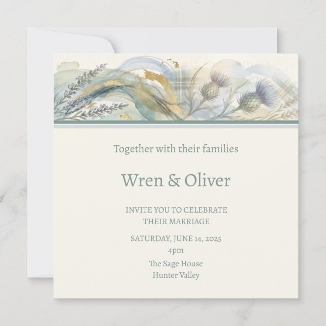 Scottish Thistle Tartan Wedding Invitation (Front)