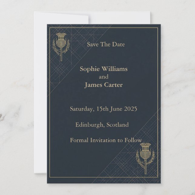 Scottish Thistle & Tartan Wedding Save The Date (Front)