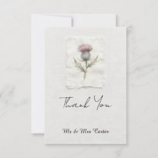 Scottish Thistle Watercolour Wedding Thank You Car Card