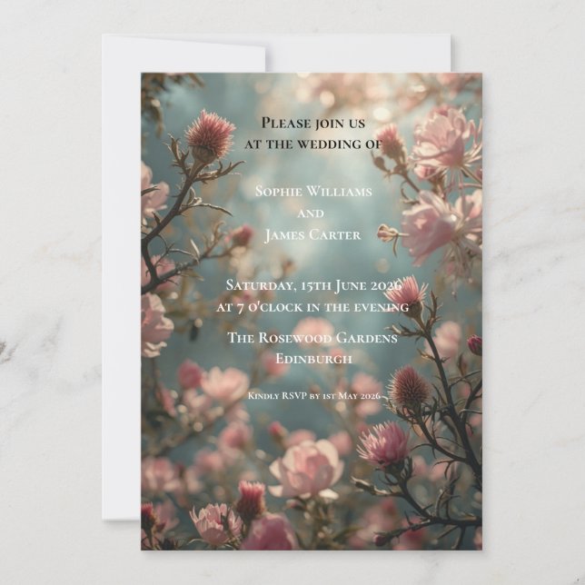 Scottish Thistle Wedding Invitation | Floral Boho (Front)