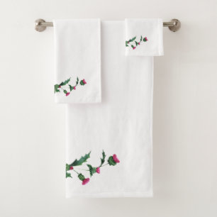 Scottish Thistle White Bath Towel Set