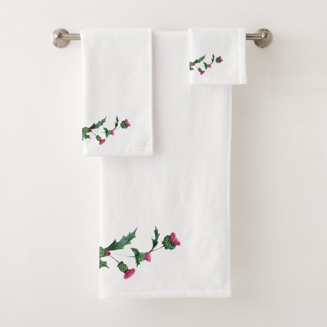 Scottish Thistle White Bath Towel Set (Insitu)