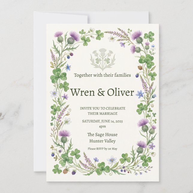 Scottish Thistle Wildflower Heritage Wedding Invit Invitation (Front)