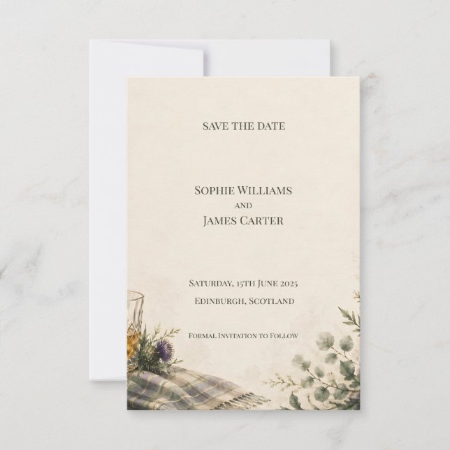 Scottish Thistle Wildflower Wedding Save The Date  (Front)