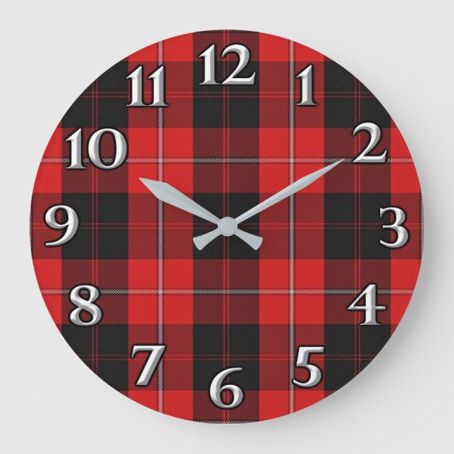 Scottish Time Accents Clan Cunningham Tartan Large Clock (Front)