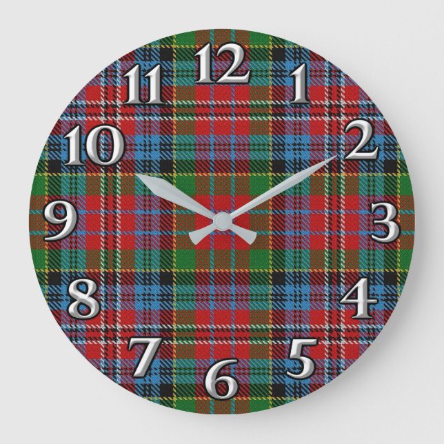 Scottish Time Accents Clan Kidd Tartan Large Clock (Front)