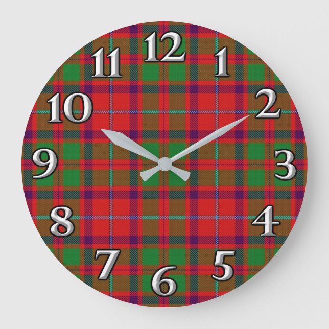 Scottish Time Accents Clan Shaw Tartan Large Clock (Front)