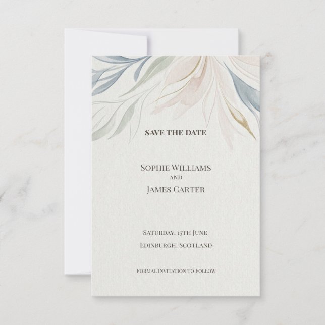 Scottish Watercolor Leaf Save the Date Card (Front)